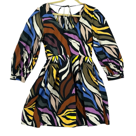 Who What Wear Women’s Fluffy Sleeve Geometric Print Midi Dress W/Pockets Size XS - Picture 11 of 12